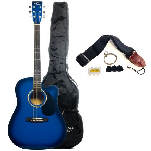 Austin Bazaar 38 Inch Blue Cutaway Guitar with Gig Bag and Accessories