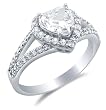 Solid 14k White OR Yellow Gold Heart Shape Solitaire with Round Side Stones Highest Quality CZ Cubic Zirconia Engagement Ring 2.0ct.