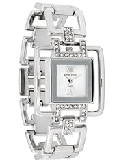 Daniel David Womens HA0227 - Fashion Watch - Elegant White Square Dial & Cubic Zirconia Rhinestone Silver-tone Self-Adjustable Links