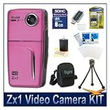 Kodak Zx1 Video Camera Pink Bundle w/ 8GB SD, Reader, Case, Battery, Tripod & More