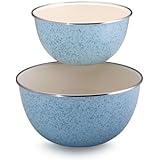 Paula Deen Signature Enamel on Steel 1.5-Quart and 3-Quart 2-Piece Mixing Bowl Set, Robin's Egg Blue Speckle