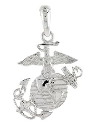 Sterling Silver U.S. Marines Eagle Globe & Anchor Pendant Flawless Quality, 7/8 inch (23 mm) tall