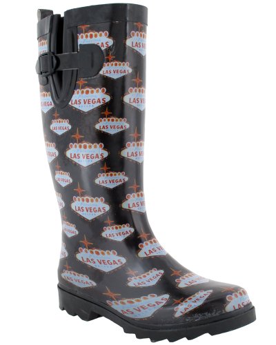 Capelli New York Welcome To Vegas Printed Ladies Tall Sporty Rubber Rain Boot product image