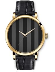 SPRAWL Aanalog Fashion Series Gold Ladies Watches of Genuine Black Leather Strap,Unique Wrist Watch for Women Girls Designed with Gray and black bars