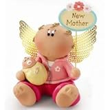 Angel Cheeks New Mom Holding Baby in Yellow Blanket by Russ Berrie Angel Cheeks