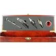 6 Piece Rosewood and Leather Bottle Holder Set with Stainless Steel Accesories