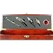 6 Piece Rosewood and Leather Bottle Holder Set with Stainless Steel Accesories