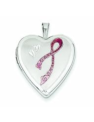Genuine 14K White Gold 20mm White Gold Enamel Breast Cancer With Hearts Heart Locket 2 Grams Of Gold 100% Satisfaction Guaranteed.