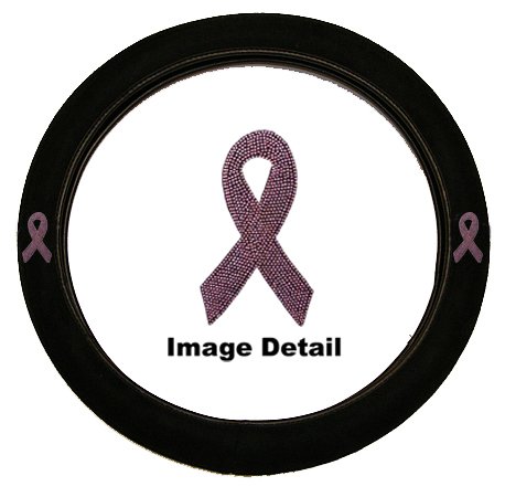 Pink Ribbon Breast Cancer Awareness Gem Crystal Studded Rhinestone Bling Car Truck SUV Steering Wheel Cover