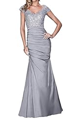 V-neck Charmeuse Ruched Lace Bridesmaid Dress/Wedding Dress 