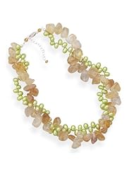 Citrine and Green Cultured Freshwater Pearl Twist Necklace