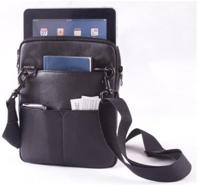 Genuine Leather iPad Messenger Bag - Black