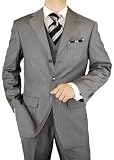 Gino Valentino Made in Italy Vested Wool / Silk 3 Button Jacket Flat Front Pants Grey Stripe