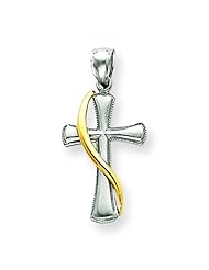 14K Two Tone Gold Flame Cross Pendant Charm Jewelry