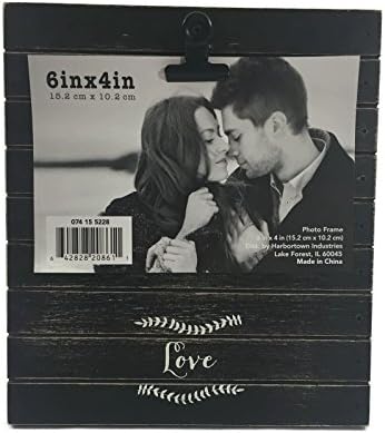 Black Distressed Wooden Love Photo Frame with Easel Back, Fits 6" X 4" Photo with Clip