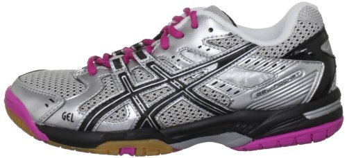 Asics Gel Rocket 6 Womens Silver/Black/Pink Court Trainer B257N 9399 7.5 UK
