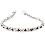 Silvertone, Round Cut Ruby and Clear CZ's in Prong Setting, Box Clasp