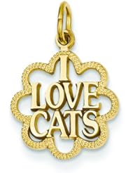 14K Yellow Gold I Love Cats Charm Kitty Cat Pendant