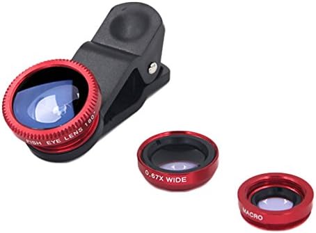 NELPLA Universal 3 in 1 Mobile Camera Lens kit, 180 Degree Fish Eye Lens+0.65X Wide Angle+10X Macro Lens, fit for iPhone 6s/6s Plus/6/SE/5/5s/iPad, Samsung Galaxy S6/S5 Other Smartphones (Red)