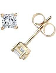 Princess Cut Diamond Stud Premium Quality in 14k Yellow Gold (0.15 ctw, G-H color, SI1 clarity)
