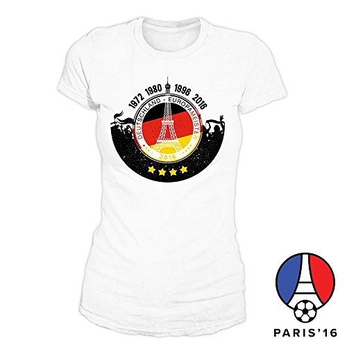 Deutschland Fussball Fanshirt T-Shirt zur EM 2016 für Männer und Frauen, Farbe:Frauen weiss;Größe:L