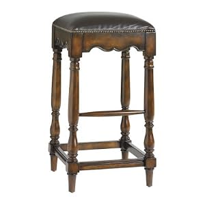 Marlow Nailhead Barstool Distressed Cherry with Black Leather- Ballard Designs