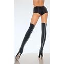 Opaque Thigh High Stockings With Biker Zipper Back