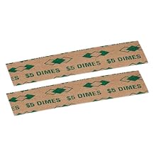 PM Company $5/SecurIT Kraft Flat Dime Coin Wrappers, 3.37 Inches Length, Brown/Green, 20,000/Carton (53010)