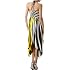 Swirl Design Satin Feel Beaded Halter Smocked Bodice Handkerchief Hem Dress
