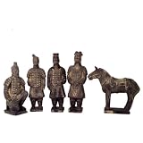 Terracotta Chinese Warriors with Horse Oriental 5 pc Set Clay Statues