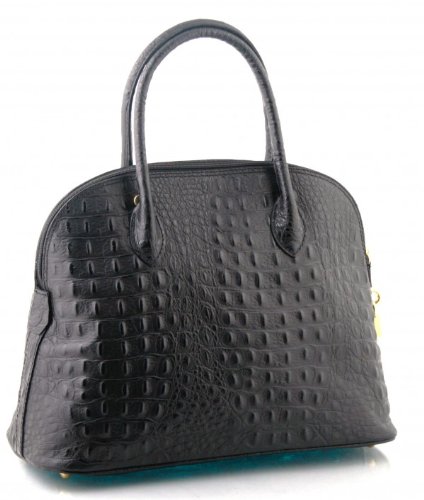 Italienische Kroko-Design Ledertasche schwarz