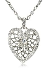 1928 Jewelry "Heart of Hearts" Silver-Tone Crystal Swarovski Heart Pendant Necklace, 18 "