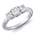 14K White Gold 3 Three Stone Round Diamond Ring (1/4 cttw)