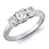 14K Yellow Gold 3 Three Stone Round Diamond Promise Ring (1/2 cttw) - Size 7