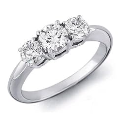 14K White Gold 3 Three Stone Round Diamond Ring (1/4 cttw)