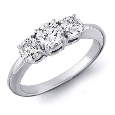 14K White Gold 3 Three Stone Round Diamond Ring (1/4 cttw)