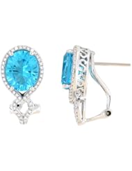 14K White Gold 6.8ct Jewel of Love Diamond & Oval Blue Topaz Huggie Earrings