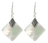 Sterling Silver Bali Mother-of-Pearl Square Drop Earrings
