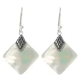 Sterling Silver Bali Mother-of-Pearl Square Drop Earrings