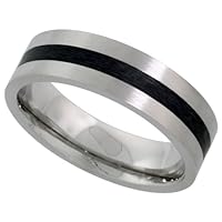 Stainless Steel 6 mm (1/4 in.) Comfort Fit Flat Band, w/ Black Stripe Center (Available in Sizes 5 to 9), size 9