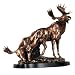Twin Copper Moose with Large Antlers Grazing Together Display Statue, 10 inches H