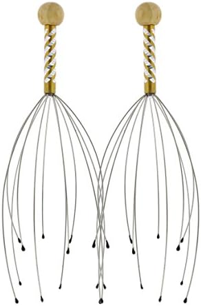 2 Pack Hand Held Scalp Massager - Therapeutic Head Scratcher for Deep Relaxation &amp; Stress Reduction - Steel Wire Head Massager with Wooden Handle for At-Home Spa Relief and Relaxation