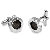 Stainless Steel Cufflinks with Black Carbon Fiber Inlay and Rivet Accents