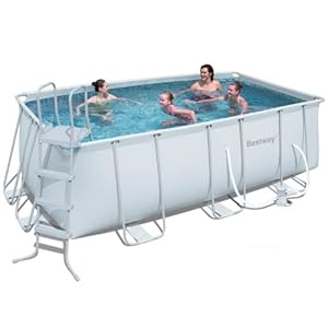 Bestway Rectangular Steel Pro Frame Set Above Ground Swimming Pool - Grey, 13.5 Ft