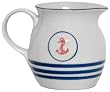 Porcelain Pottery Blue and White Nautical Anchor Pitcher 6.5"Hx5"D, 28oz Set of 2