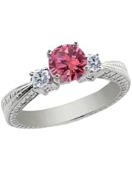 0.99 Ct Round Pink and G/H Diamond 14K White Gold 3-Stone Ring