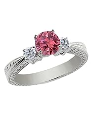 0.99 Ct Round Pink and G/H Diamond 925 Sterling Silver 3-Stone Ring