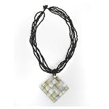 Mother of Pearl Shell and Beads Black Multi-Strand Necklace-Square Shell 
