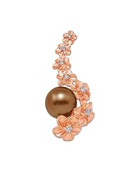Chocolate Tahitian Pearl Pendant with Diamonds in 14K Rose Gold (9-10mm)