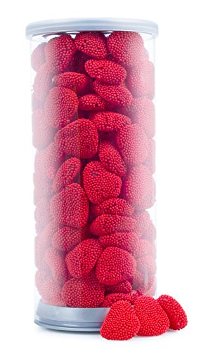 Yummy Red Raspberry Gummy Hearts Covered in Nonpareils 1.3 Pounds (22OZ) Tube